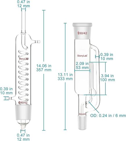 stonylab Soxhlet Extraction Kit, Borosilicate Glass 50/42 Soxhlet Extractor with Graham Condenser and Two 500 ml 24/40 Flat Bottom Flasks for Lab Extraction in Saudi Arabia