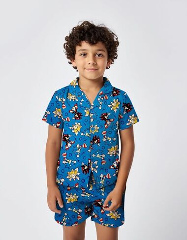 Sonic the Hedgehog Boy's Pajama Set - 2 قطعة الأولاد Flannel Coat Style PJS القصير مطابقة PJS in Saudi Arabia