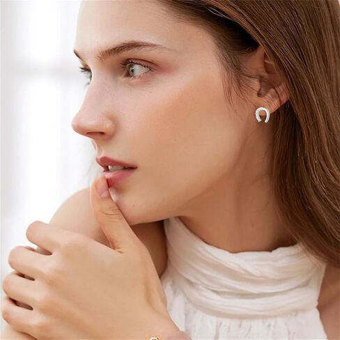 925 Silver Horseshoe Horse Stud Earrings for Women Unique Lightweight Cubic Zirconia Lucky Horseshoe Stud Earrings Animal Western Earrings in Saudi Arabia