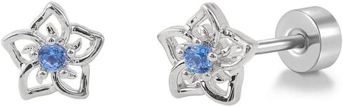 20g Hollow Blue CZ Flower Screw Flat Back Small Stud Earrings for Women Stainless Steel Cute Floral Cherry Cubic Zirconia Crystal Cartilage Tragus Piercing Little Studs Hypoallergenic Fashion Jewelry for Daughter Xmas in Saudi Arabia