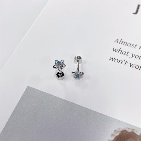 20g Hollow Blue CZ Flower Screw Flat Back Small Stud Earrings for Women Stainless Steel Cute Floral Cherry Cubic Zirconia Crystal Cartilage Tragus Piercing Little Studs Hypoallergenic Fashion Jewelry for Daughter Xmas in Saudi Arabia