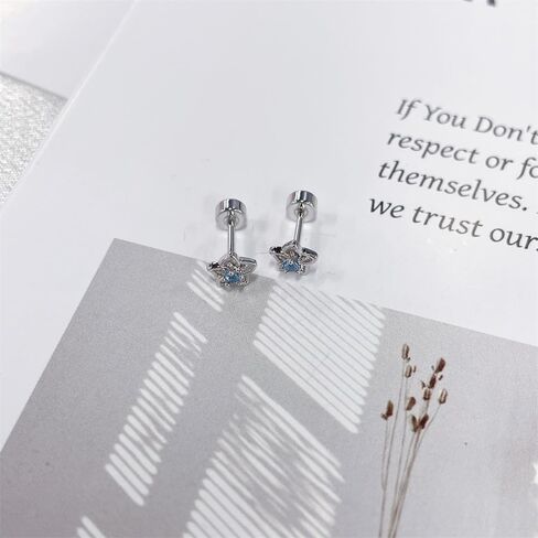 20g Hollow Blue CZ Flower Screw Flat Back Small Stud Earrings for Women Stainless Steel Cute Floral Cherry Cubic Zirconia Crystal Cartilage Tragus Piercing Little Studs Hypoallergenic Fashion Jewelry for Daughter Xmas in Saudi Arabia
