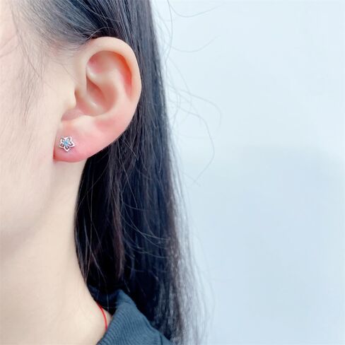 20g Hollow Blue CZ Flower Screw Flat Back Small Stud Earrings for Women Stainless Steel Cute Floral Cherry Cubic Zirconia Crystal Cartilage Tragus Piercing Little Studs Hypoallergenic Fashion Jewelry for Daughter Xmas in Saudi Arabia