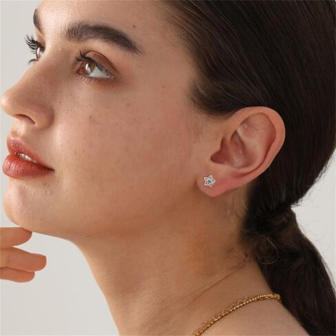 20g Hollow Blue CZ Flower Screw Flat Back Small Stud Earrings for Women Stainless Steel Cute Floral Cherry Cubic Zirconia Crystal Cartilage Tragus Piercing Little Studs Hypoallergenic Fashion Jewelry for Daughter Xmas in Saudi Arabia