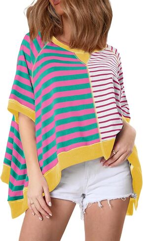 Acelitt Womens Casual Summer Short Sleeve Crewneck Color Block Sweatshirts T-Shirts Tops, S-XXL in Saudi Arabia