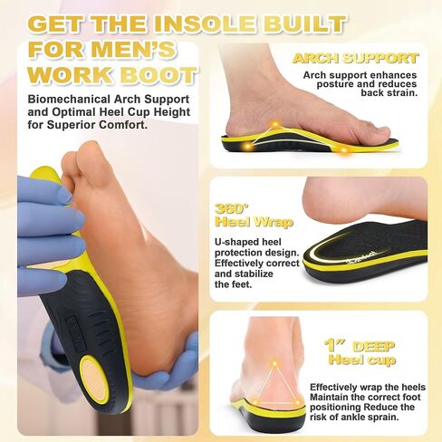 orthocomfoot العمل العدالة التمهيد للرجال يقفون طوال اليوم: 240+رطل الدعم القوس عالية الدعم العالية ، وتخفيف الألم لعلاج اللفافة الأخمصية ، والتعب المضاد ، وجراحة العظام لا حاجة إلى باطن ، حجم 11 رجال in Kuwait