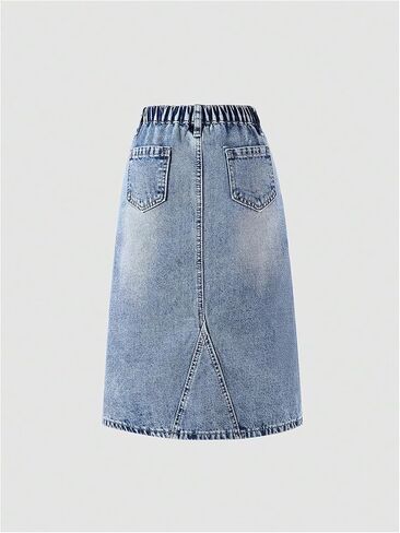 تنورة الدنيم الفتاة الفتاة Makemechic Jean Y2K Jean Midi التنانير مع الجيب in Kuwait