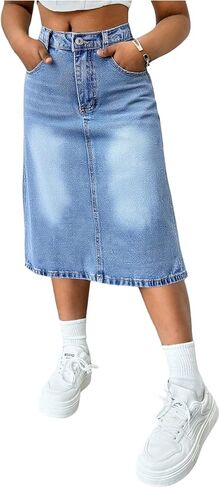 تنورة الدنيم الفتاة الفتاة Makemechic Jean Y2K Jean Midi التنانير مع الجيب in Kuwait