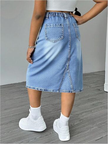 تنورة الدنيم الفتاة الفتاة Makemechic Jean Y2K Jean Midi التنانير مع الجيب in Kuwait