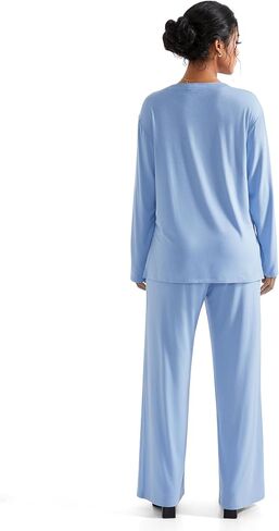 RXRXCOCO Women's 2 Piece Lounge Sets Crewneck Long Sleeve Tops Wide Leg Pants with Pockets Casual Outfits Matching Set in Kuwait