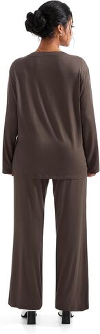 RXRXCOCO Women's 2 Piece Lounge Sets Crewneck Long Sleeve Tops Wide Leg Pants with Pockets Casual Outfits Matching Set in Kuwait