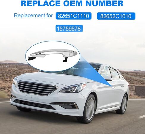 jdmon extride chrome door handle استبدال لـ Hyundai Sonata 2015 2016 2017 2018 2019 استبدال 82651-C1110 82652-C1010 15759578 جانب السائق الأيسر الأمامي الخارجي خارج المقبض الخارجي in Saudi Arabia