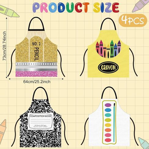 4 Pcs Halloween Teacher Stationery Apron Costumes Teacher Artist Apron Crayon Marker Pencil Book Halloween Adult Group Costume Bundle for Women Men Fancy Back to School Supply Dress Outfit in Saudi Arabia