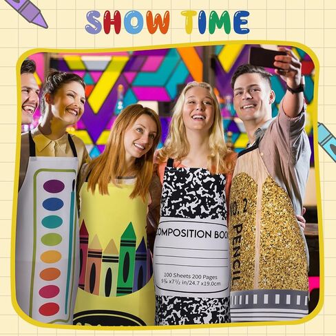 4 Pcs Halloween Teacher Stationery Apron Costumes Teacher Artist Apron Crayon Marker Pencil Book Halloween Adult Group Costume Bundle for Women Men Fancy Back to School Supply Dress Outfit in Saudi Arabia