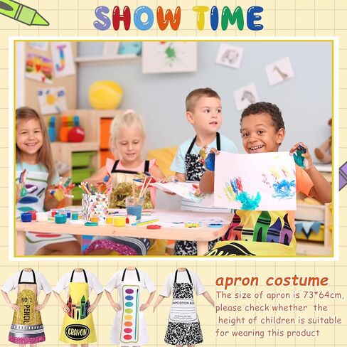 4 Pcs Halloween Teacher Stationery Apron Costumes Teacher Artist Apron Crayon Marker Pencil Book Halloween Adult Group Costume Bundle for Women Men Fancy Back to School Supply Dress Outfit in Saudi Arabia