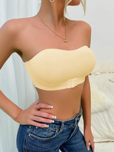 Oyoangle Women's Bandless Front Front Bandeau Bras Padbing Padbing Non-Slip Bralettes in Kuwait