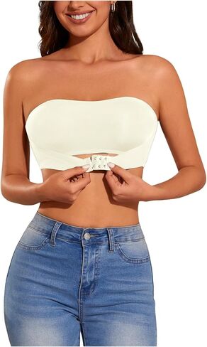 OYOANGLE Women's Strapless Front Closure Bandeau Bras Removable Padding Non-Slip Bralettes in Saudi Arabia