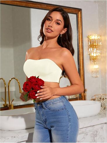 OYOANGLE Women's Strapless Front Closure Bandeau Bras Removable Padding Non-Slip Bralettes in Saudi Arabia