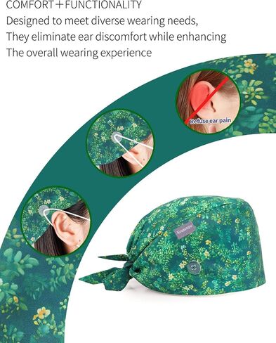 Scrub Caps for Women Adjustable with Buttons - Breathable & Stylish Surgical Hats for Nurses, Doctors, Medical Professionals in Kuwait