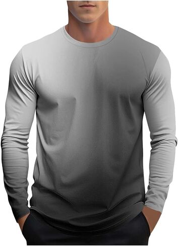 Mens Long Sleeve Tee Shirts Casual Stylish Gradient Color Fall Crewneck Basic Pullover Tops Winter Base Layer Blouses in Saudi Arabia