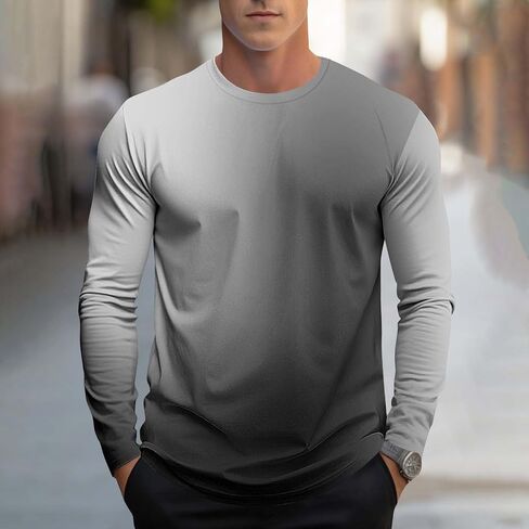 Mens Long Sleeve Tee Shirts Casual Stylish Gradient Color Fall Crewneck Basic Pullover Tops Winter Base Layer Blouses in Saudi Arabia