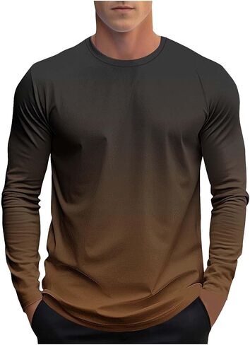 Mens Long Sleeve Tee Shirts Casual Stylish Gradient Color Fall Crewneck Basic Pullover Tops Winter Base Layer Blouses in Saudi Arabia