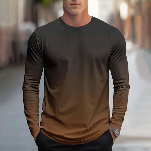 Mens Long Sleeve Tee Shirts Casual Stylish Gradient Color Fall Crewneck Basic Pullover Tops Winter Base Layer Blouses in Saudi Arabia