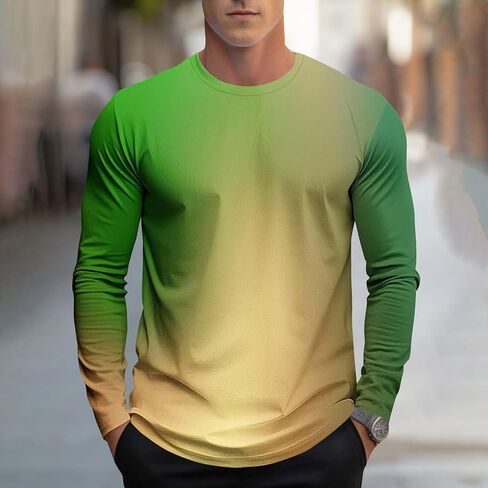 Mens Long Sleeve Tee Shirts Casual Stylish Gradient Color Fall Crewneck Basic Pullover Tops Winter Base Layer Blouses in Saudi Arabia