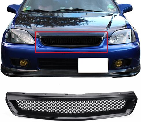 W-Power ، ABS Type-R style Black Mesh Grille Grille Trim Trim Cover Front Frontible Front Front Frontible مع Honda Civic CX DX Ex LX HX SI All Model in Saudi Arabia
