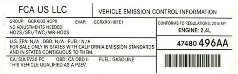 Mopar 47480496AA LABEL VEHICLE EMISSION CONTROL IN in Saudi Arabia