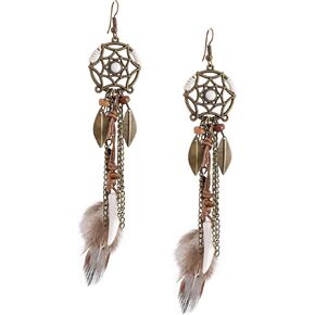 MINACHI Bohemian Bronze Water Drop Earrings, Stone Metal Leaf Pendant Long Tassel, Boho Chic Jewelry For Women in Kuwait