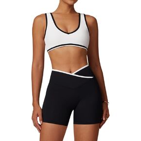 Two Piece Workout Sets for Women Color Block Sports Bra and Scrunch Butt Lifting Shorts Gym Yoga Active Wear Outfits in Saudi Arabia