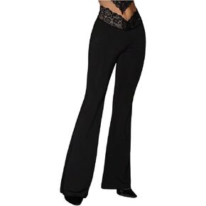 Milumia Women's Lace Low Waist Pants Going Out Rave Goth Bell Bottoms Flare Leggings in Saudi Arabia