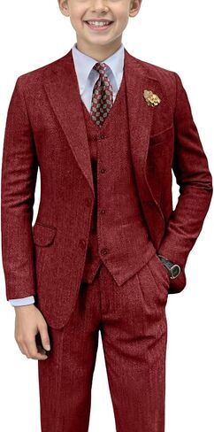 الأولاد الرجعية Slim Suits Tweed Herringbone Suit 3 قطعة رسمية الأطفال خاتم الزواج حاملات الحامل in Kuwait