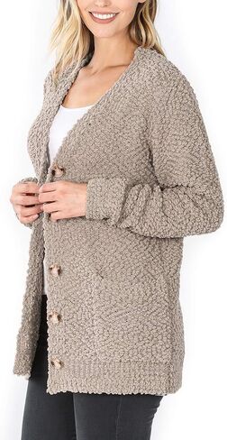 KOGMO Womens Popcorn Sweater Cardigans with Buttons and Pockets in Saudi Arabia