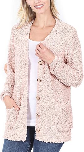 KOGMO Womens Popcorn Sweater Cardigans with Buttons and Pockets in Saudi Arabia