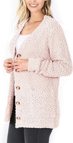 KOGMO Womens Popcorn Sweater Cardigans with Buttons and Pockets in Saudi Arabia