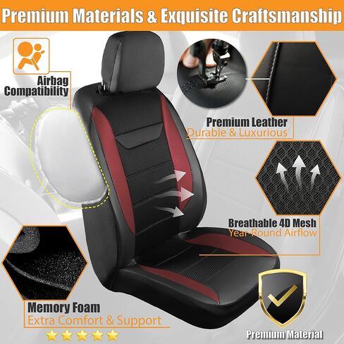 kingphenix 2 Pack Front Memory Foam Leather Car Seat Covers, Breathable 4D Mesh, Easy Install Automotive Seat Protectors, Airbag Compatible, Universal Fit for Cars, Trucks, Vans, SUV - Black in Kuwait