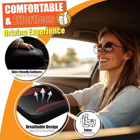 kingphenix 2 Pack Front Memory Foam Leather Car Seat Covers, Breathable 4D Mesh, Easy Install Automotive Seat Protectors, Airbag Compatible, Universal Fit for Cars, Trucks, Vans, SUV - Black in Kuwait