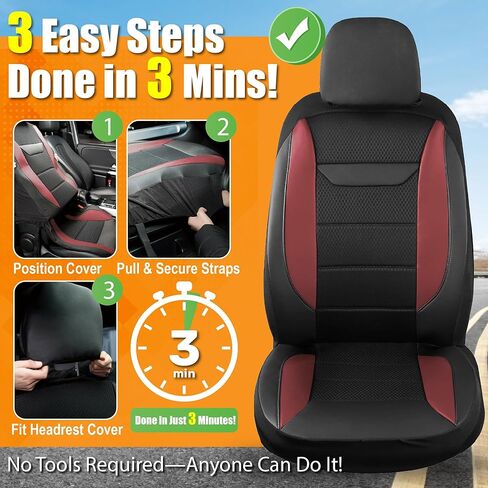 kingphenix 2 Pack Front Memory Foam Leather Car Seat Covers, Breathable 4D Mesh, Easy Install Automotive Seat Protectors, Airbag Compatible, Universal Fit for Cars, Trucks, Vans, SUV - Black in Kuwait