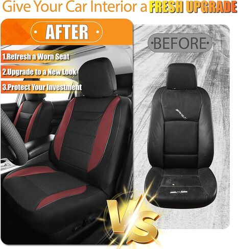 kingphenix 2 Pack Front Memory Foam Leather Car Seat Covers, Breathable 4D Mesh, Easy Install Automotive Seat Protectors, Airbag Compatible, Universal Fit for Cars, Trucks, Vans, SUV - Black in Kuwait