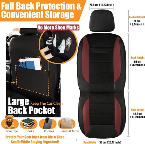 kingphenix 2 Pack Front Memory Foam Leather Car Seat Covers, Breathable 4D Mesh, Easy Install Automotive Seat Protectors, Airbag Compatible, Universal Fit for Cars, Trucks, Vans, SUV - Black in Kuwait