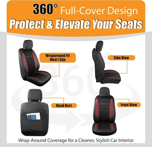 kingphenix 2 Pack Front Memory Foam Leather Car Seat Covers, Breathable 4D Mesh, Easy Install Automotive Seat Protectors, Airbag Compatible, Universal Fit for Cars, Trucks, Vans, SUV - Black in Kuwait