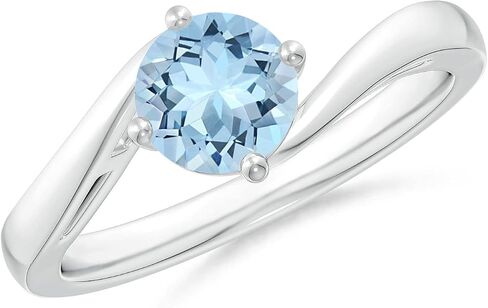 Angara Natural Classic Round Aquamarine Solitaire Bypass Ring in Silver / 14K Solid Gold/Platinum | March Birthstone, Birthday, Engagement, Anniversary, Wedding Jewelry Gift for Women in Saudi Arabia
