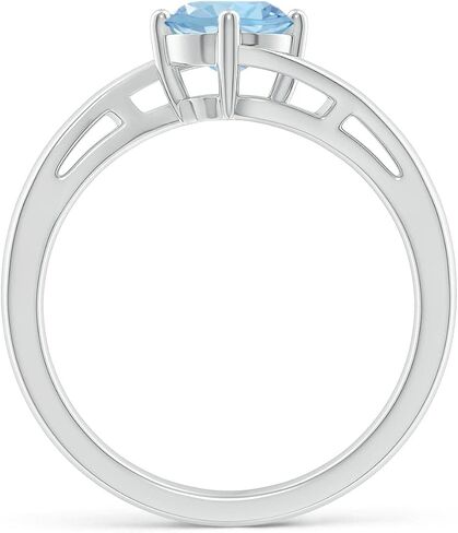 Angara Natural Classic Round Aquamarine Solitaire Bypass Ring in Silver / 14K Solid Gold/Platinum | March Birthstone, Birthday, Engagement, Anniversary, Wedding Jewelry Gift for Women in Saudi Arabia