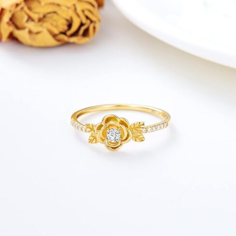 SISGEM 14K Real Gold Rose Flower Ring for Women,Yellow Gold Natural Diamond Engagement Ring/Wedding Band/Wedding Anniversary Birthday Gifts for Her in Saudi Arabia