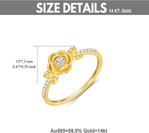 SISGEM 14K Real Gold Rose Flower Ring for Women,Yellow Gold Natural Diamond Engagement Ring/Wedding Band/Wedding Anniversary Birthday Gifts for Her in Saudi Arabia