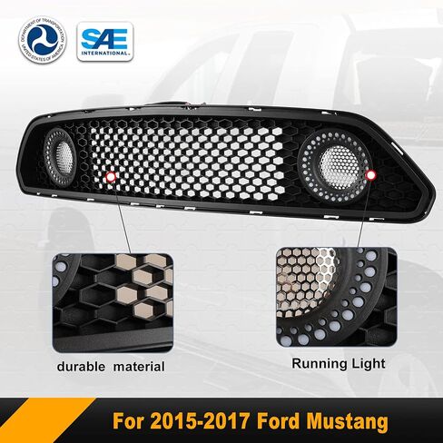 NIXON OFFROAD Center Grille Lights Fit For 2015 2016 2017 Ford Mustang, Front Bumper Grill Upper Hood Grille With DRL LED Accent Vent Lights (Color Shift RGB Light) in Saudi Arabia