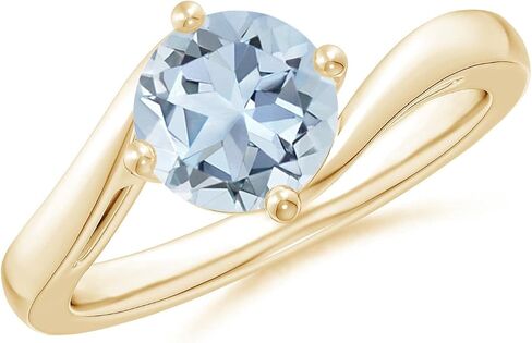 Angara Natural Classic Round Aquamarine Solitaire Bypass Ring in Silver / 14K Solid Gold/Platinum | March Birthstone, Birthday, Engagement, Anniversary, Wedding Jewelry Gift for Women in Saudi Arabia