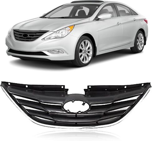 CarpartsDepot الأمامي الشواء الشواء تشكل الكروم مع إدراج قذيفة سوداء متوافقة مع 2011-2013 Hyundai Sonata سيدان HY1200154 863503S100 in Saudi Arabia